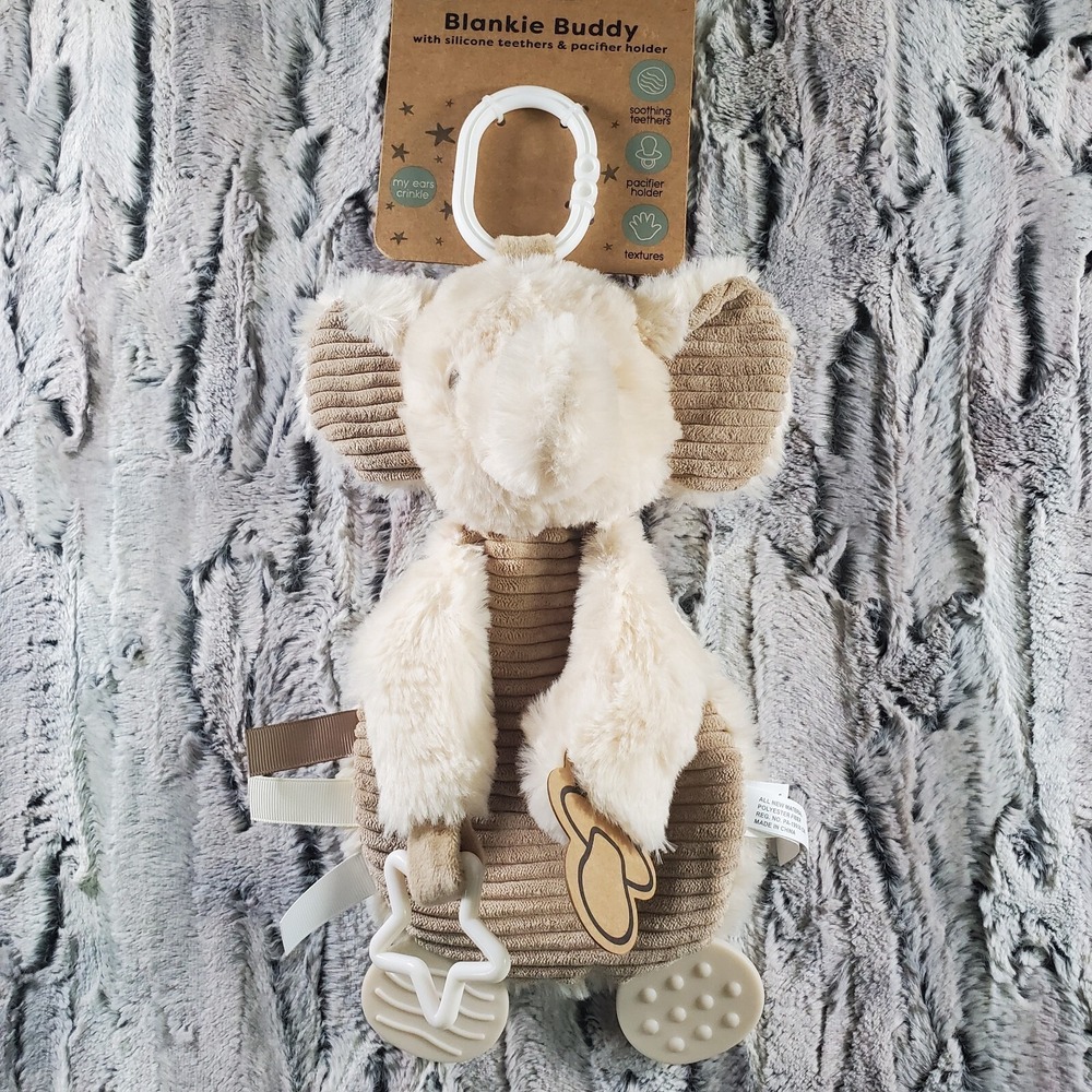 Blankie Buddie Beige Lovey Soother LUXE SOFT‎ Pacifier Holder Elephant Sensory